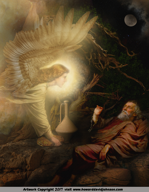 Painting of the Prophet Elijah fed by the Angel of the LORD on Mt. Horeb ~ Art Work