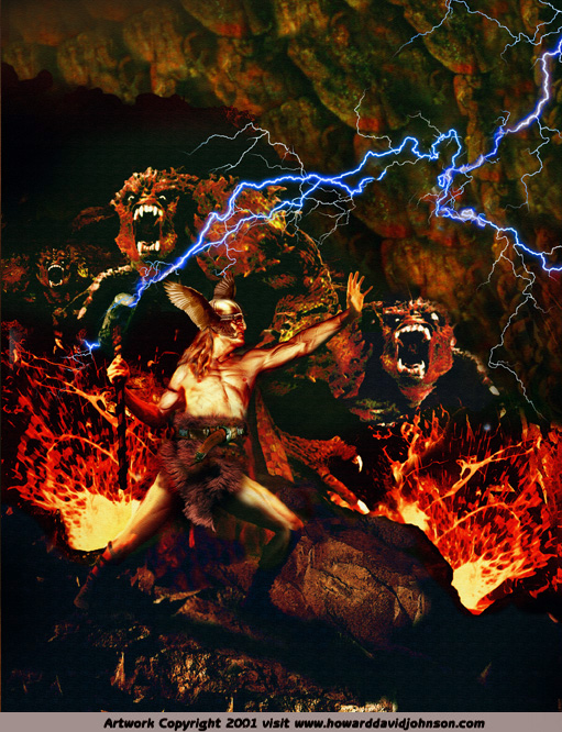 Thor versus the Fire Trolls art norse painting