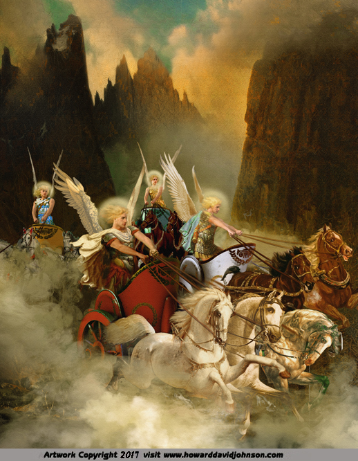 Zechariah's Vision of the Four Angel Chariots- Painting by Howard David 